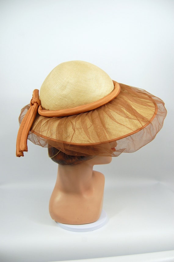 1940s Wide Brimmed Straw Picture Hat / Norman Dur… - image 6