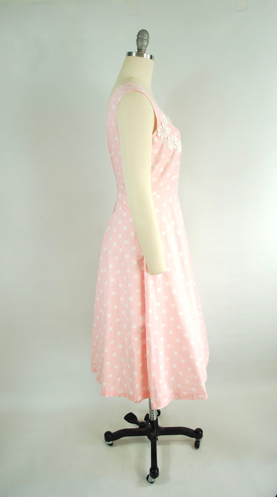 1950s Pink Polka Dotted Sun Dress / 30 Waist / Pa… - image 6