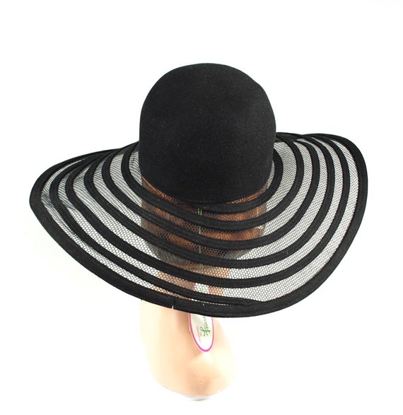 1980s Frank Olive Wide Brimmed Hat / Black Fishne… - image 5