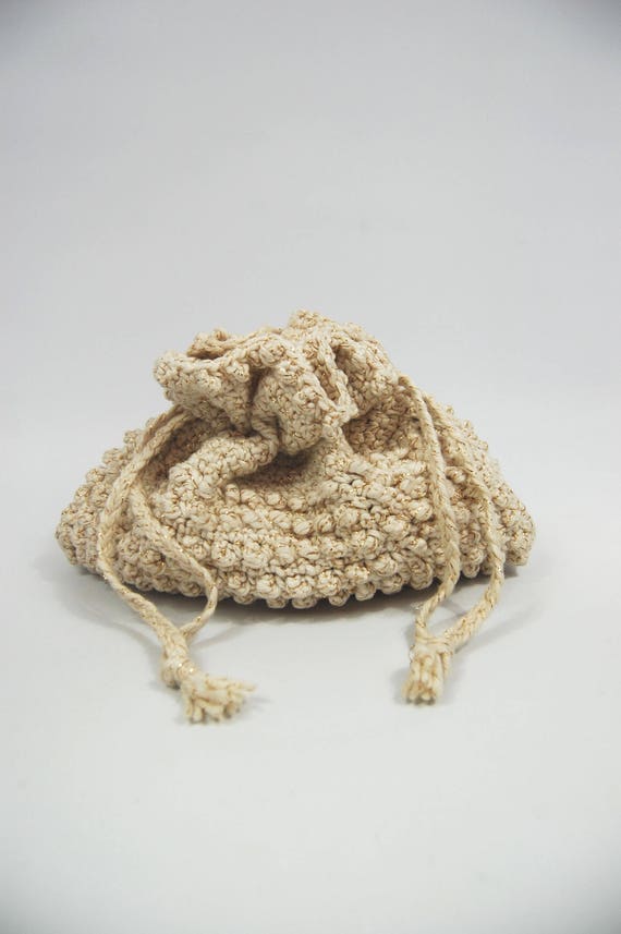 1950s Knit Purse and Hat Set Ivory and gold - Mat… - image 2