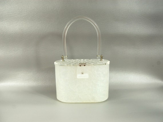 1950s Pearly White and Clear Lucite Handbag - Peti