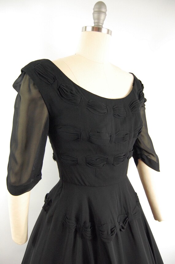 1950s Black Chiffon Party Dress / 26 Waist / Full… - image 5