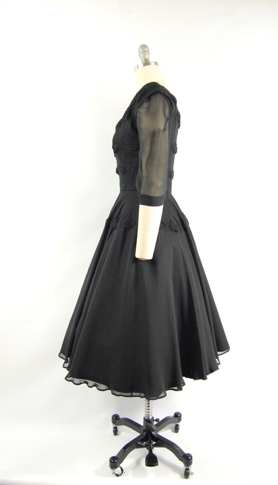 1950s Black Chiffon Party Dress / 26 Waist / Full… - image 2