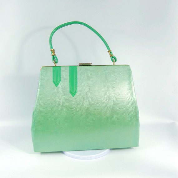 Early 1960s Mint Green Handbag - Mint Green Satin