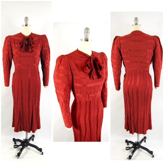 30s Bias Cut Dress / 36 Bust and Hips / Rust Red S