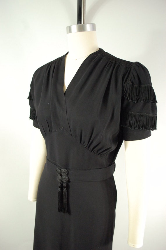 Early 1940s Fringe Dress WWII era Black Rayon 194… - image 7