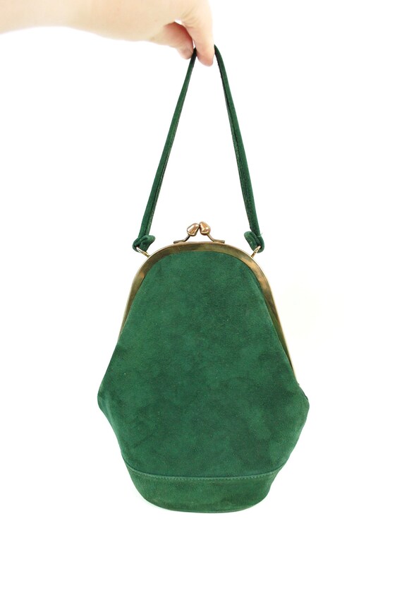 1940s Dark Green Suede Handbag / late 1940s Green… - image 3