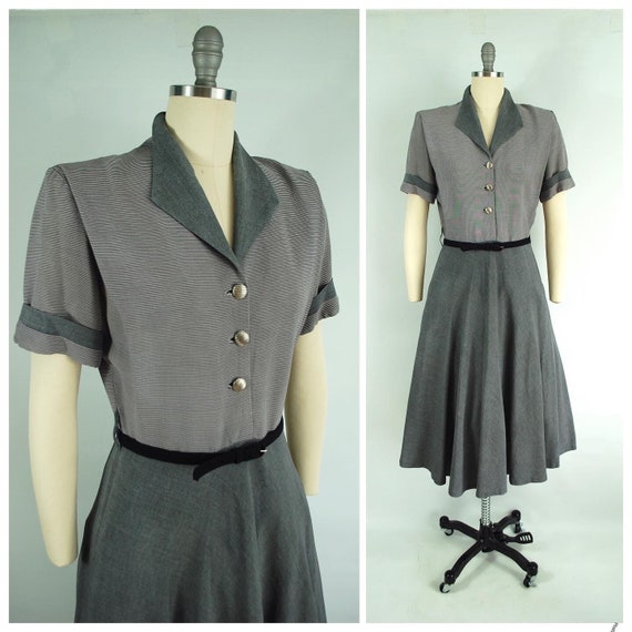 1940s 1950s Pinstriped Day Dress / 30 Waist / Lat… - image 1