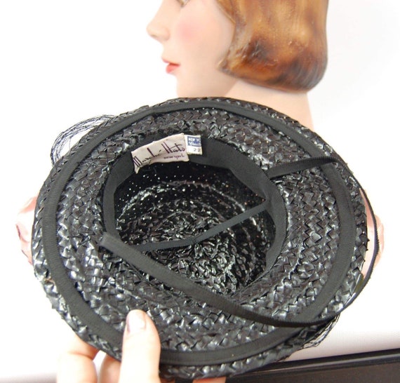 Late 1930s Spring Hat Black Toy Hat Straw Hat Mar… - image 7