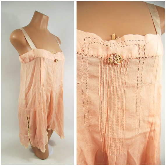 1920s Silk Step In Slip / 36 Bust / Tearose Pink S