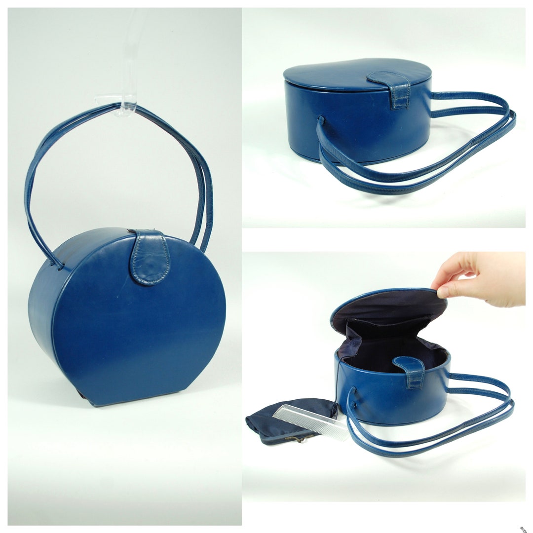 1950s Blue Leather Box Handbag / 1950s Box Bag Round Purse Etsy