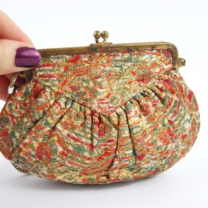 1920s Colorful Metallic Brocade Handbag / 20s 30s Small Children&#39;s Purse Floral Art Deco Evening Bag