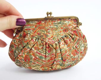 1920s Metallic Brocade Childrens Purse // 20s 30s Small Colorful lame handbag - Kids Size Floral Deco 1920s Evening Bag Small Purse