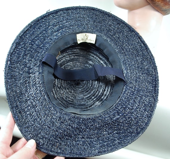 1930s Navy Floral Saucer Hat / Tilted Jaunty Spri… - image 8