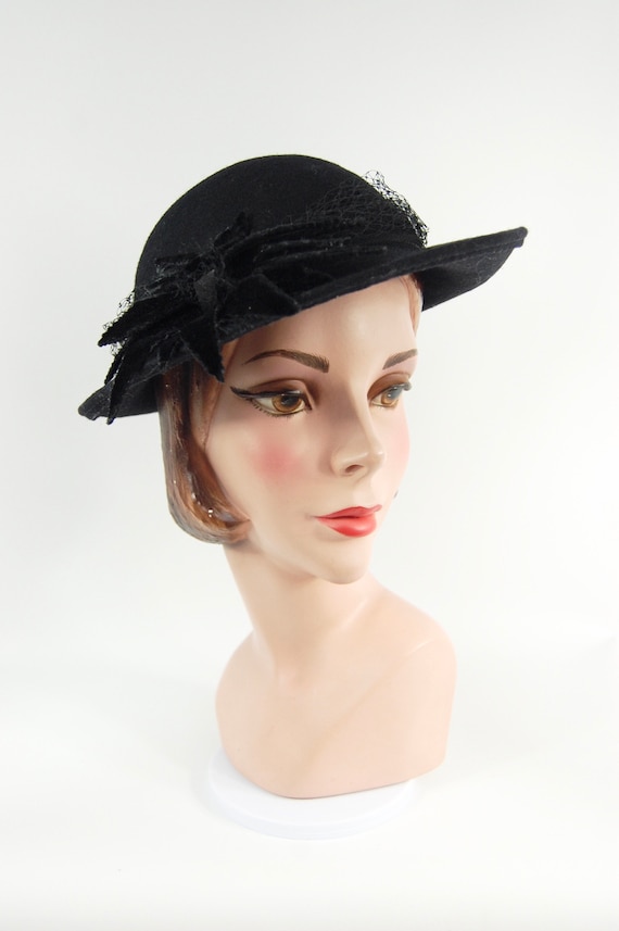 40s Style Black Ladies Fedora / 80s does 40s Black