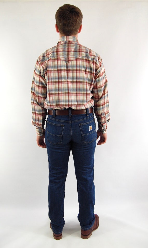 1970s Karman Mens Plaid Western Shirt / Large / P… - image 5