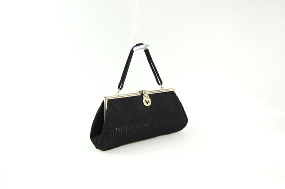 1930s Small Evening Bag / Black Silver Pinstriped… - image 2