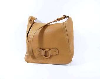 1970s Leather Shoulder Bag Tan Purse Hippie Boho Convertible Strap Palomino