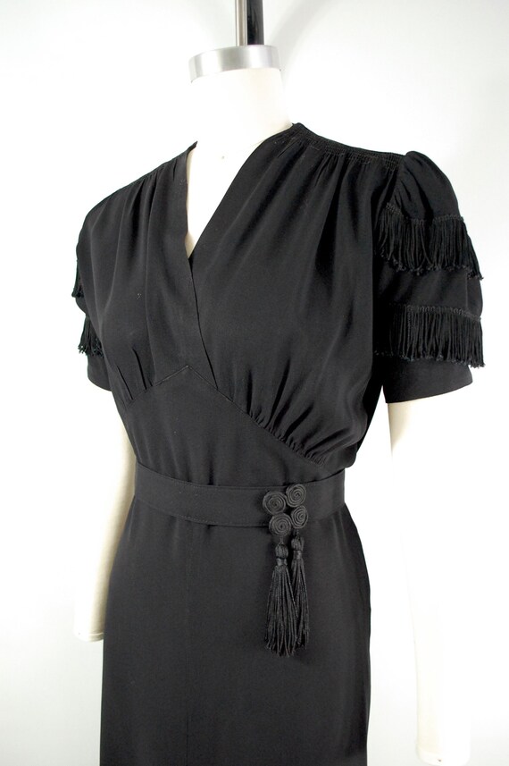 Early 1940s Fringe Dress WWII era Black Rayon 194… - image 4