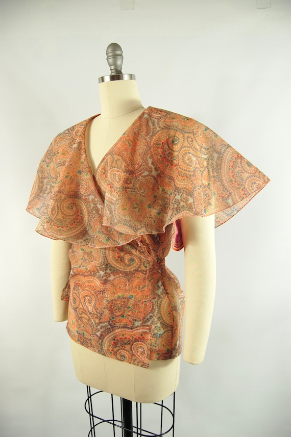 Early 1970s Sheer Paisley Wrap Top / Small / 70s … - image 5