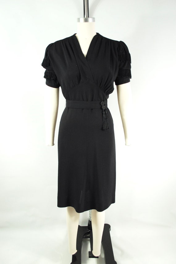 Early 1940s Fringe Dress WWII era Black Rayon 194… - image 3