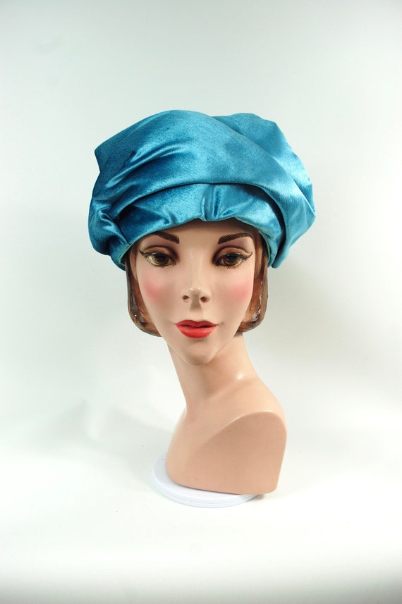 1960s Turquoise Velvet Turban Hat / Turquoise Blu… - image 7