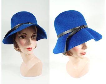 Vintage Glamour Felts Blue 100% Wool Felt Bucket Hat 1960s 