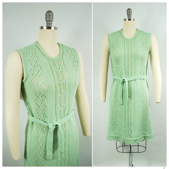 1960s Knit Mint Green Shift Dress / Gem