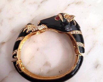 Vintage Ciner Horse Bracelet / Rhinestones and Enamel Black