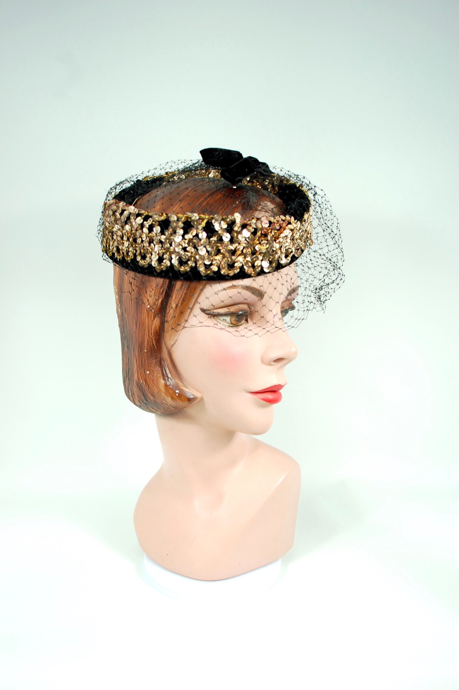 Vintage Black Velvet Satin Pillbox Hat Veil 1950s 60s Cocktail Formal il_fullxfull.5169641884_6zo0.jpg main image 3