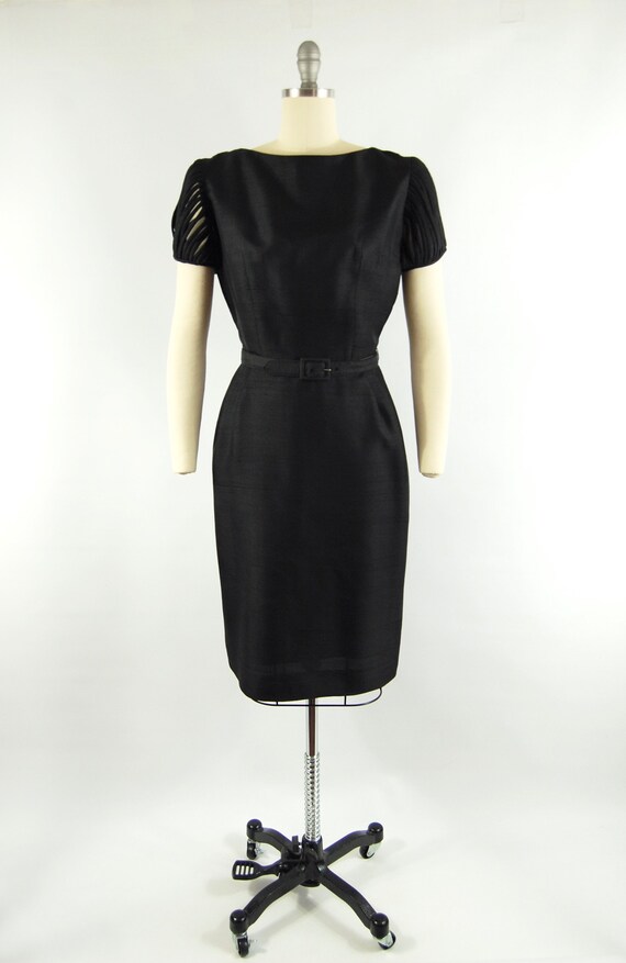 1950s Black Silk Wiggle Dress / 27 - 28 Waist / U… - image 3