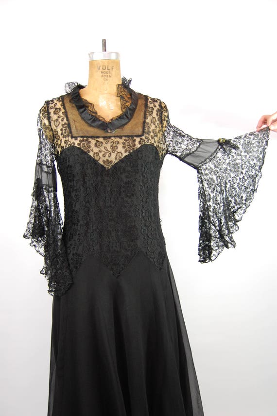 20s 30s Black Lace Flapper Dress - Gothic / 37 Bu… - image 4