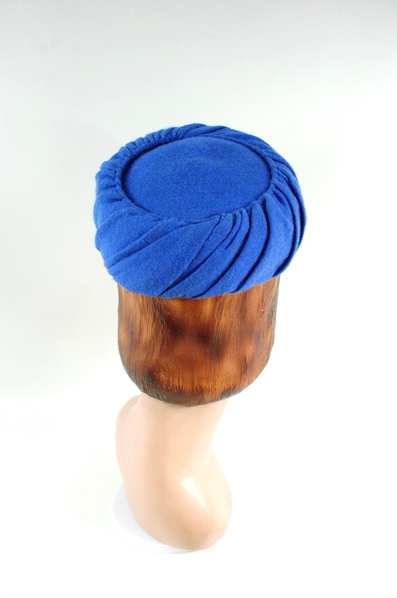 1960s Blue Pillbox Hat / Wool Jersey Bright Blue … - image 7