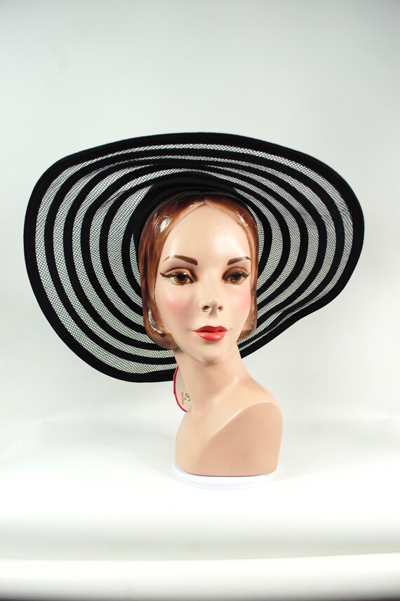 1980s Frank Olive Wide Brimmed Hat / Black Fishne… - image 10