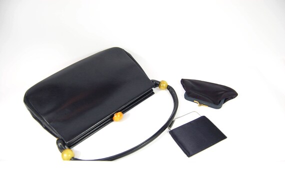 40s 50s Navy Blue Leather Handbag - Structured Fra