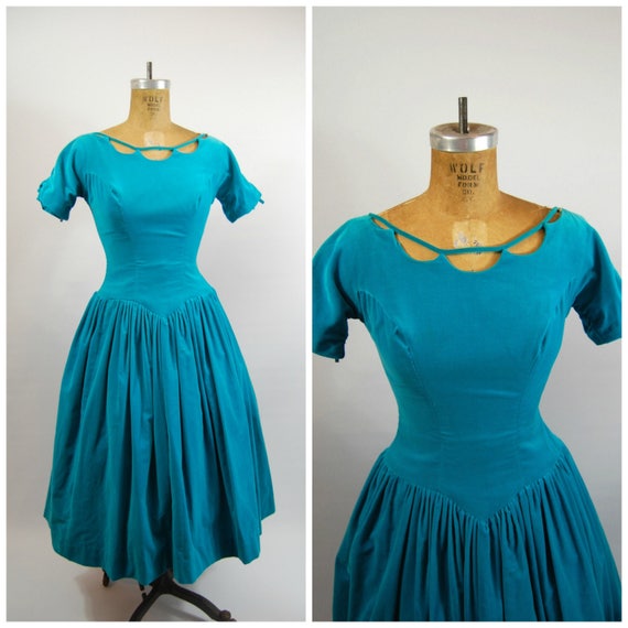 50s Velvet Party Dress // 25 Waist // Full Skirt 5