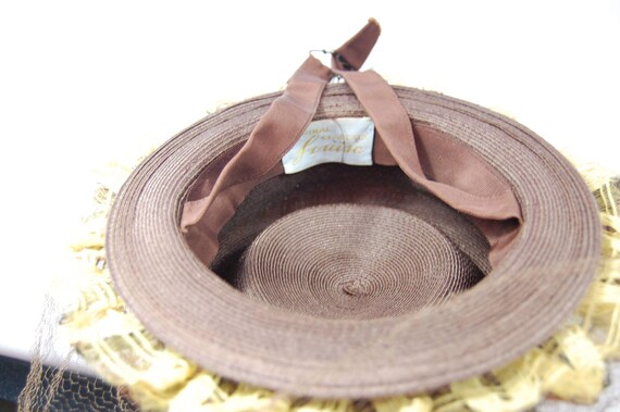 Late 30s Brown Topper Hat / Brown and Yellow 40s … - image 8