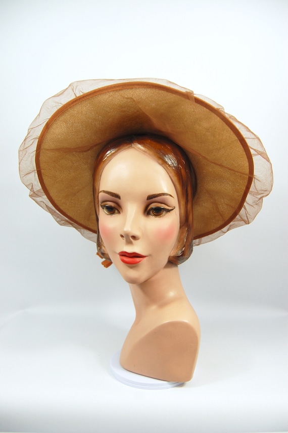 40s 50s Wide Brimmed Straw Picture Hat / Norman Du