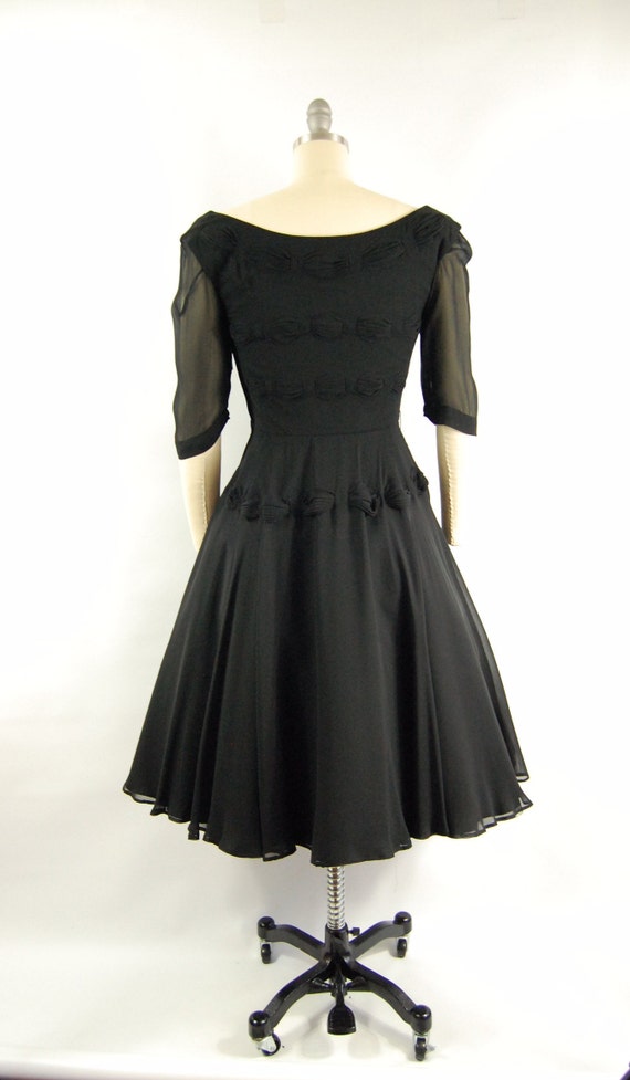 1950s Black Chiffon Party Dress / 26 Waist / Full… - image 3