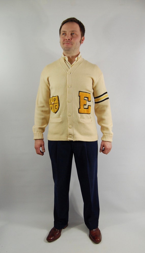 1950s Mens Letterman Sweater / Size 