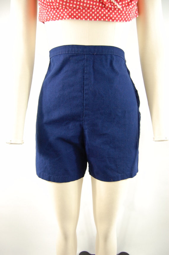 50s 60s Navy High Waisted Shorts / 26 