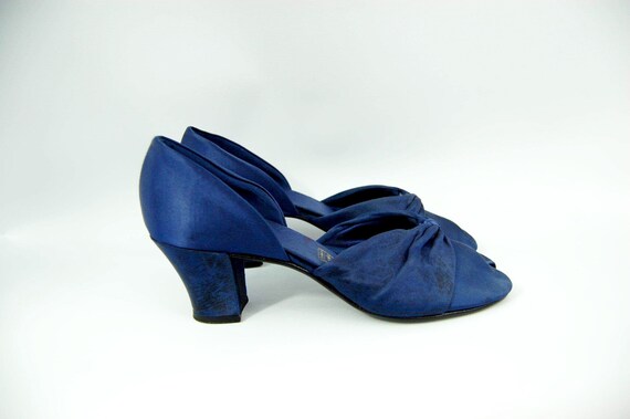 30s 40s Blue Satin Daniel Green Slippers / Size 6
