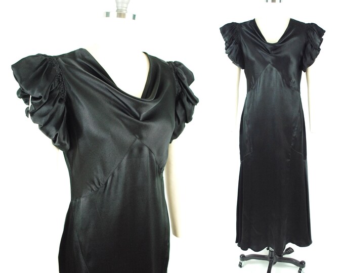 1930s Black Silk Satin Evening Gown: Bias Cut Cowl Neck, 32" Waist - Etsy