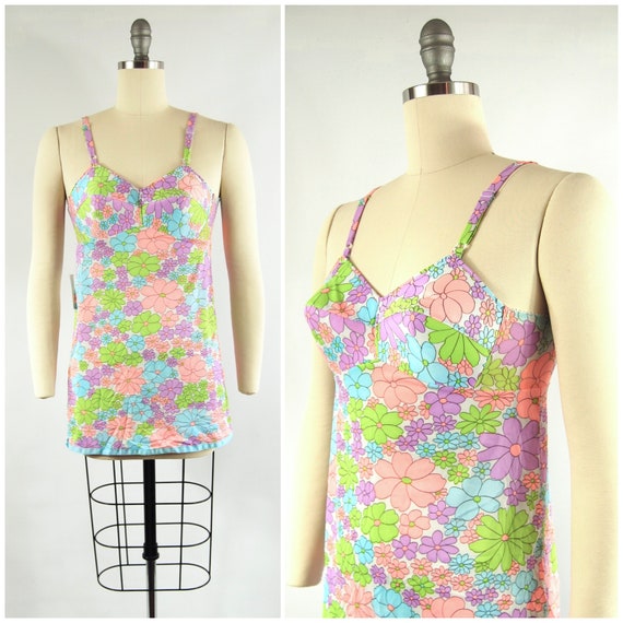 1960s Flower Power Chemise Slip / Size 32 / Penneys Gaymode