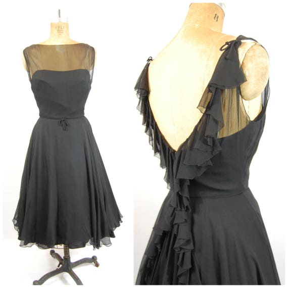 50s Frank Starr Little Black Dress / 35 Bust / Ruf