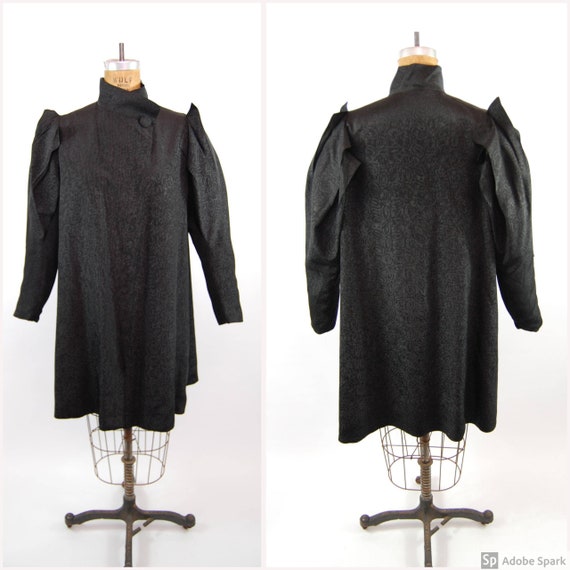30s 1940s Black Watered Silk Moire Coat / 34 - 38
