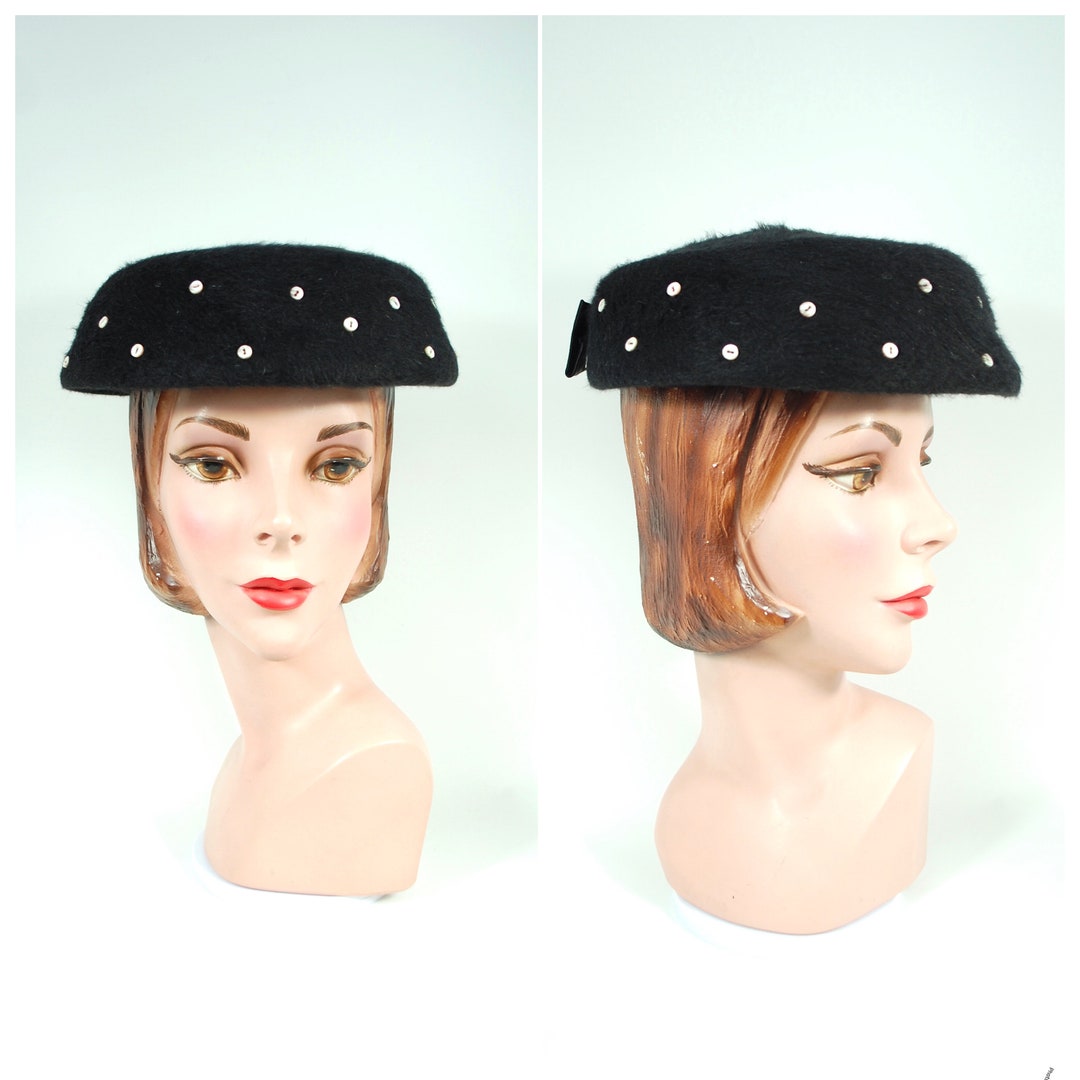 Mid 1950s Black Saucer Hat / Fur Felt Wieboldt's Polka Etsy