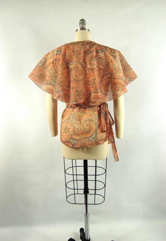 Early 1970s Sheer Paisley Wrap Top / Small / 70s … - image 3