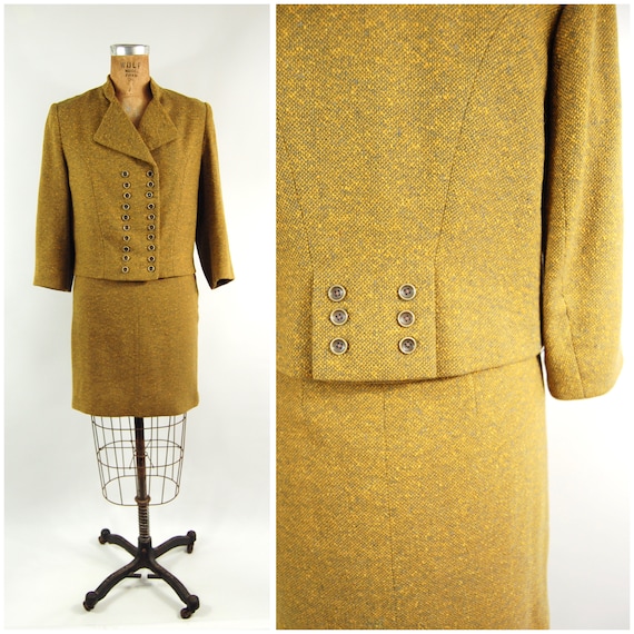 50s Mustard Gold Tweed Ladies Suit / 24 - 25 Waist