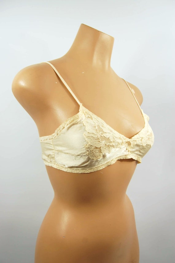 30s Ivory Silk Satin and Lace Bra / Bridal Wedding